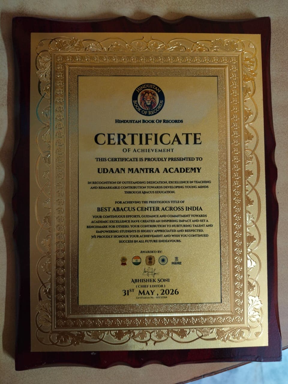 Best Abacus Center Across India Achievement